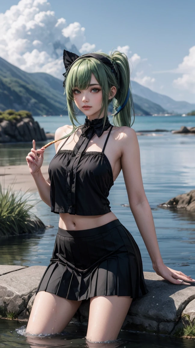 Tank top that gets wet、pantyhose/stockings、Transparent nipples、Highest image quality、16K、Green Hair、Bite、Mansuji、Spread your legs、Beach