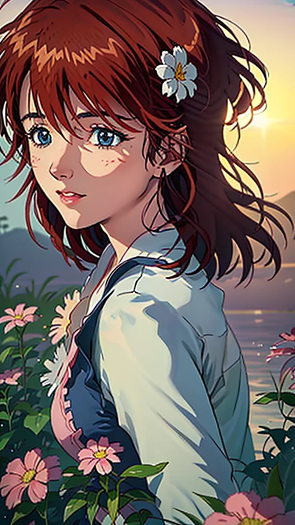 a beautiful adult woman, Mana Kirishima, standing in a sunny day, detailed face and expression, beautiful eyes, detailed lips, long eyelashes, delicate skin, elegant dress, colorful floral background, vibrant colors, cinematic lighting, realistic, photorealistic, ultra-detailed, 8k, best quality, masterpiece