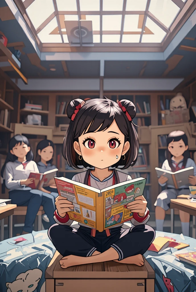 Very cute cartoon character, classroom,  Watch a teacher tell a story with friends , Unreal Engine, Warm interior lighting, Art Station, Detailed digital painting , Movie,  characters designed by Mark Rydon and Pixar and Hayao Miyazaki, Unreal 5, Daz,  surrealism ,  octane rendering 