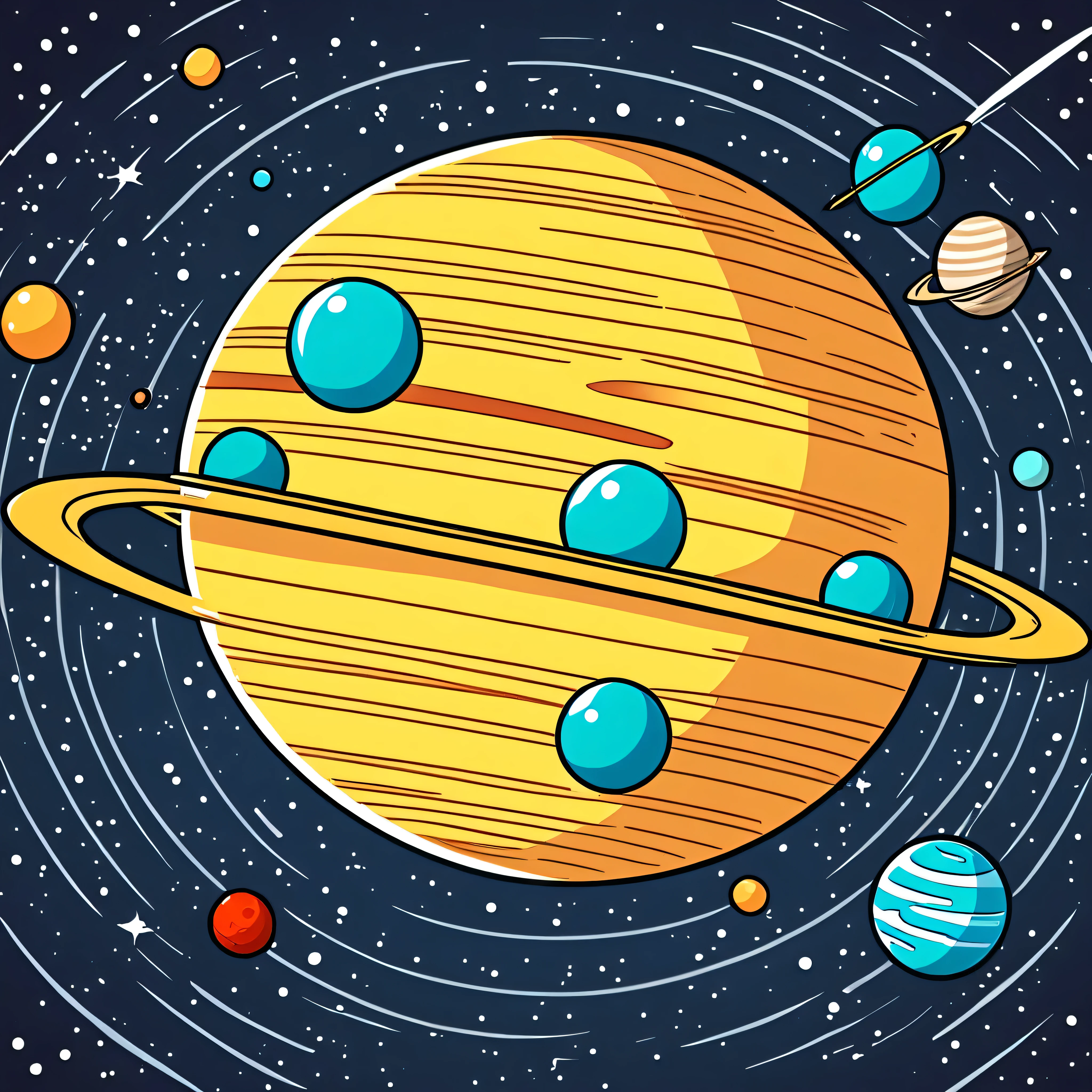 Uranus，Planet，Cartoon doodle，Vector，American comic style， Earth's Atmospheric Planet，reality，Solar Planet 