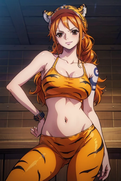 (((masterpiece、Highest image quality、highest quality、highly detailed unity 8kwallpaper)))、((Illustration of one girl))、(((beautiful girl)))、((orange hair、side pony、Yellow scrunchie、orange eyes))、swimsuit、sandy beach