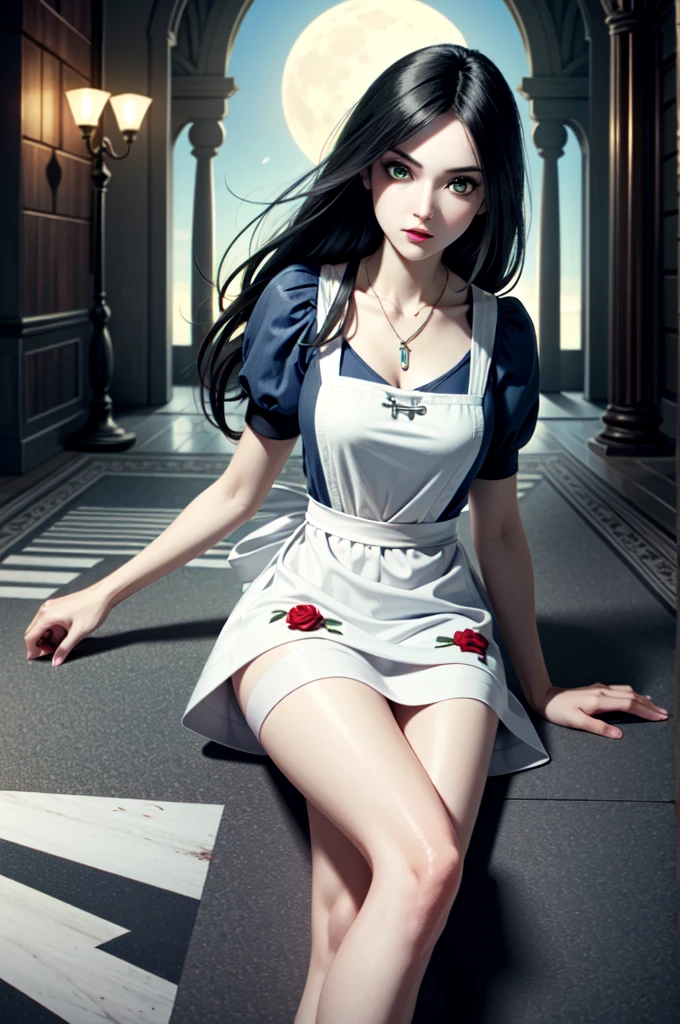 (masterpiece,  Best quality )
, 1 girl, One,  black hair , flower, dress, rose, Blood,  Long hair,  jewelry , apron белый, necklace,  green eyes , moon, red flower, red rose , 1 girl, One,  black hair , flower,  hair ornament , hair flower, pale skin, draw,  Long hair,  green eyes , dress, pomade, necklace,  jewelry , rose,  I look at the viewer, red lips ,masterpiece,  Best quality ,   cinematic lighting , American McGee's Alice. Alice: Madness Returns , 1 girl,  black hair , butterfly, striped,  Long hair, One, tights, striped tights, dress, Blood, apron, draw,masterpiece,  Best quality ,   cinematic lighting ,  black hair , beautiful slender legs, beautiful slim body ,sexy legs, Sexy Figure ,medium breasts,sexy boobs,разнообdifferent angles,разнооб different poses, different poses,different angles,красивая сексуальная alice madness returns,sit,stand,sexy looking at the camera,lie,skinny legs,thin body,thin figure.