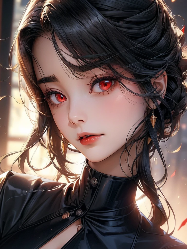 (Realistic:1.5), (((editorial photography))), (((extremely detailed))), ((masterpiece)), (gorgeous gothic woman in black red spider's web), dramatic lighting, (cinematic light:1.1), full body, (cute sexy:0.8), (cute face:1.2), Pleasure, faded colours, depth of field, 35 mm, analog photo style, gothic background, red splash particles with small luminism, sunset, red dawn, dark atmosphere, medieval, intricate hair, inricate small details, (pale skin), hair ornament, long black hair, (fantasy world), (textured skin:1.4)