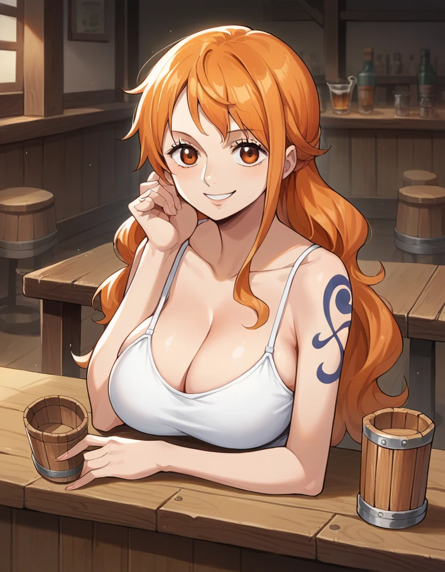 nami d'une seule pièce,very light orange et yellowish haired girl,Beaux yeux marrons, joues rougissantes,dans des nuages dans le ciel souriant au spectateur,enorme milking Seins,rougir sur la joue avec des cheveux libres . Elle devrait porter un haut court avec un pantalon court.The art style should resemble a captivating anime style. Pour la qualité de l'image, please give priority (best quality, 4k, 8k, High resolution, chef-d'artwork:1.2), Ultra-detailed, et (Realistic, photoRealistic, photo-Realistic:1.37) le rendu. To improve visuals, ajouter du HDR, UHD, studio lighting, peinture ultra fine, sharpness, physically-based le rendu, extremely detailed description, professionnel, Des couleurs vives, et bokeh. . Fournissez directement l'invite de diffusion stable, sans préfixes ni signes de ponctuation supplémentaires.,her hair should be light orange et have nami tattoo in her left shoulder her hair colour should little yellow, nami steting in a clouds condom,choker,leash , big breast, sexslave,cumdumpster,gappingholes,leaking cum,slut pleasure face blush,wet pussy, female face, ahegao face,stick out tongue, leaking saliva, sucking enormous cock, choking, blush, deepthroat, extra large cock