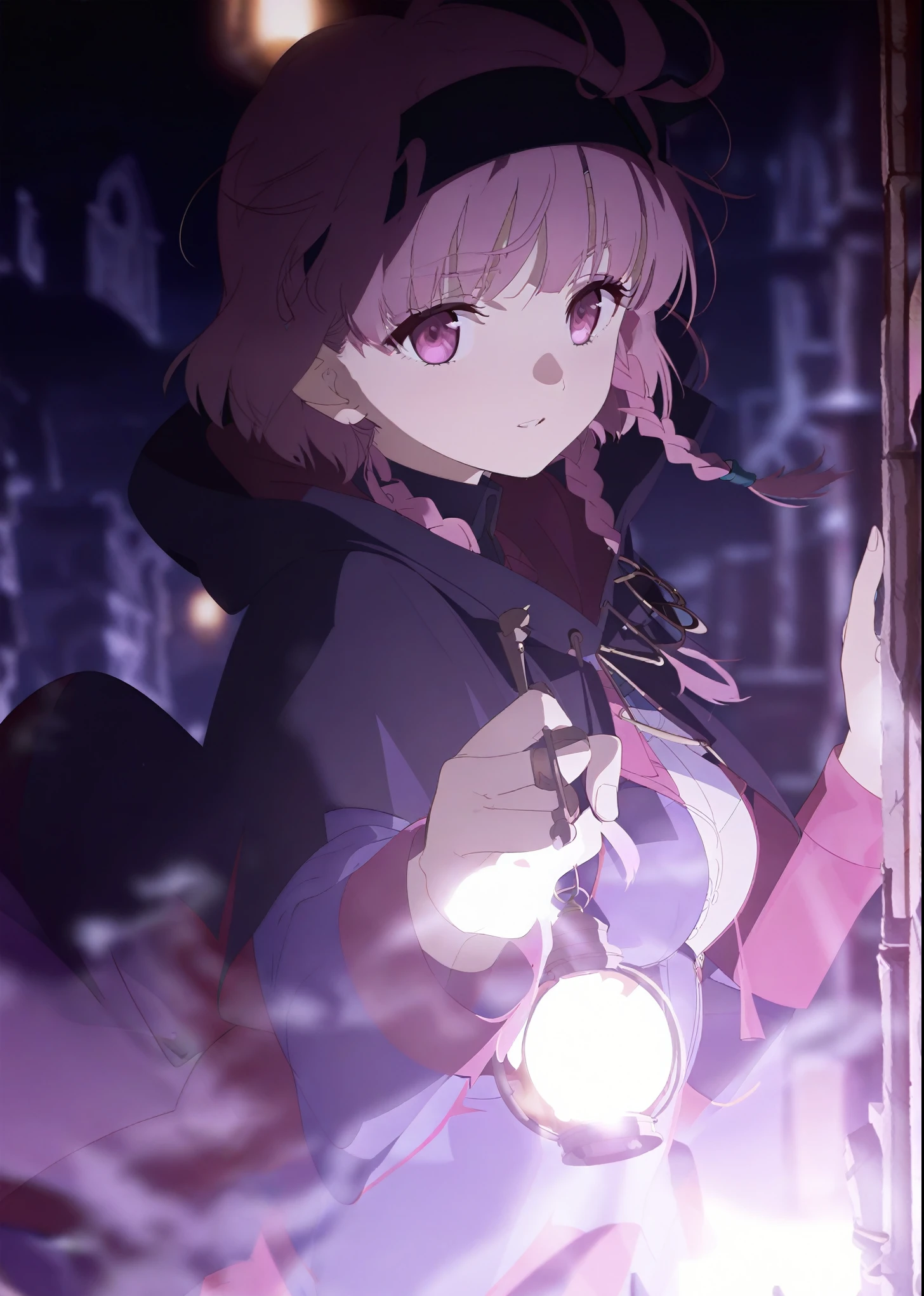  SeaArt AI-
Wenshengtu
SDXL
18:43: 46
Expires in 13 days
1 girl ， pink extra long double twist braid， Pink Eyes ，headband ，Black magician cloak，hood，The lantern in my hand ，Movie Lighting， the ruins behind ，Warm light