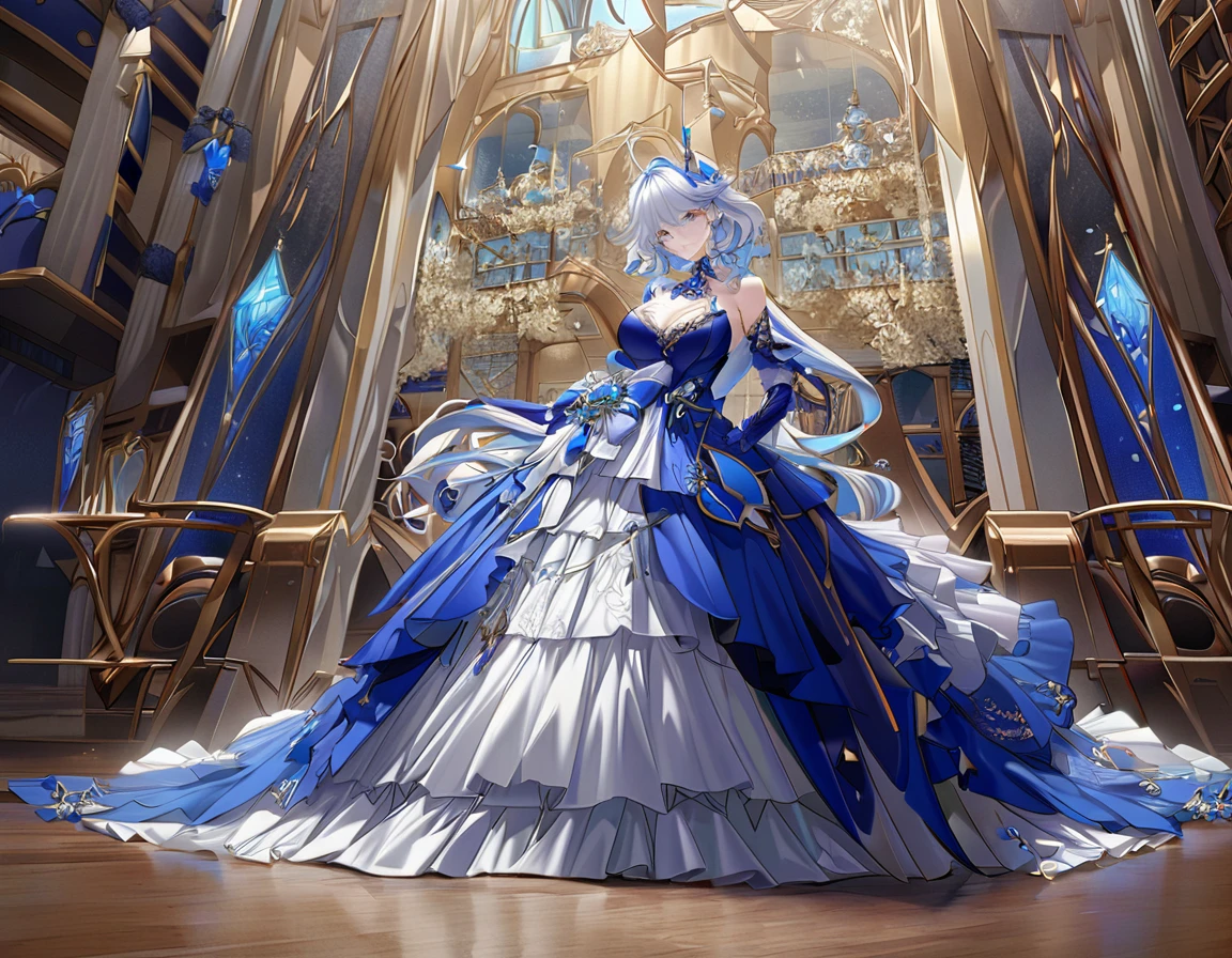 ((Cute anime art style)),((masterpiece)),( best quality ),((Super detailed)),((very delicate and beautiful)),((alone)),whole body,((whole body portrait)),absurdly huge ,(((1 bling-bling princess in beautiful embroidery and jeweled gorgeous rococo ballgown with voluminous full length petticoat hoop skirt))),((((absurdly huge tits)))),(Deep cleavage),skindentation,( Detailed face and eyes ),jewel eyes,((petticoat,long train,Beautiful embroidery and lace)),super detailed voluminous gorgeous rococo ballgown with voluminous full length petticoat hoop skirt,((sparkling，Gorgeous and voluminous rococo princess dress)),((Ridiculously long straight hair)),Extremely gorgeous hair accessories,((Extremely gorgeous big crown)),luxury jewelry,((beautiful embroidery and jeweled gorgeous rococo ballgown with voluminous full length petticoat hoop skirt)),(((absurdly huge tits))),looking into camera, Awkward, blush, tears, cry, out of breath, sweat