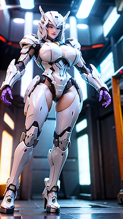 Nsfw White Haired Beautiful Girl, ( 1 girl, Alone, Alone), (Phoenix Gold Helmet), (Big Ass,  huge fake breasts:1.5), ( clevis:1.5), (Bare Muscle Abs:1.3), (Mecha Guard Arms:1.1), (Purple glowing futuristic mecha bikini, BLACK MECHA SKINTIGHT SUIT PANTS, MECHA GUARD ARMOR LEGS,  High Heels :1.5), (Sexy Bear , Glowing skin sweat,  sexy long legs :1.1), ( watching the audience:1.3), (Female focus:0.9), ( Walk Down a Futuristic Space Station Hallway :1), (Bright light white_room:1.3),  Look Half Body , 4X MSAA,  Unreal Engine rendering ,  Physically Based Rendering ,  super high resolution , 16k, 1080P.