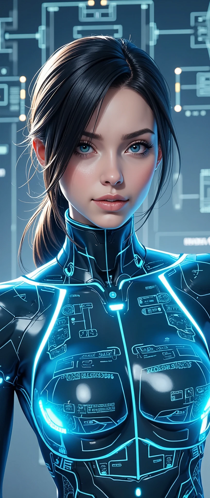 (masterpiece:1.2,Exceptional Quality,Mirror-like, movie-like experience, photorealistic:2.0,RAW Photos:2.0,Super detailed),8k,wallpaper,(Representing blueprints through holograms:2.0),(Beautiful woman:2.0),Female Cyborg,(Female Cyborgの設計図:2.0),(Draw the front view:2.0),(Avant-garde design:2.0),(Drawing detailed blueprints:2.0),(Beautiful Face,beautiful eyes,Beautiful Hair),(3D Animation:2.0)