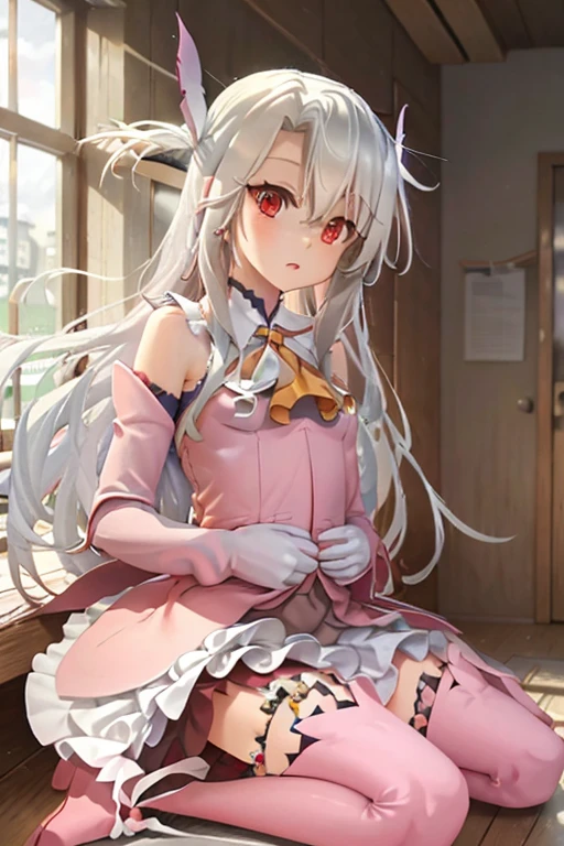 Illyasviel von Einzbern pregnant woman with gray hair red eyes black