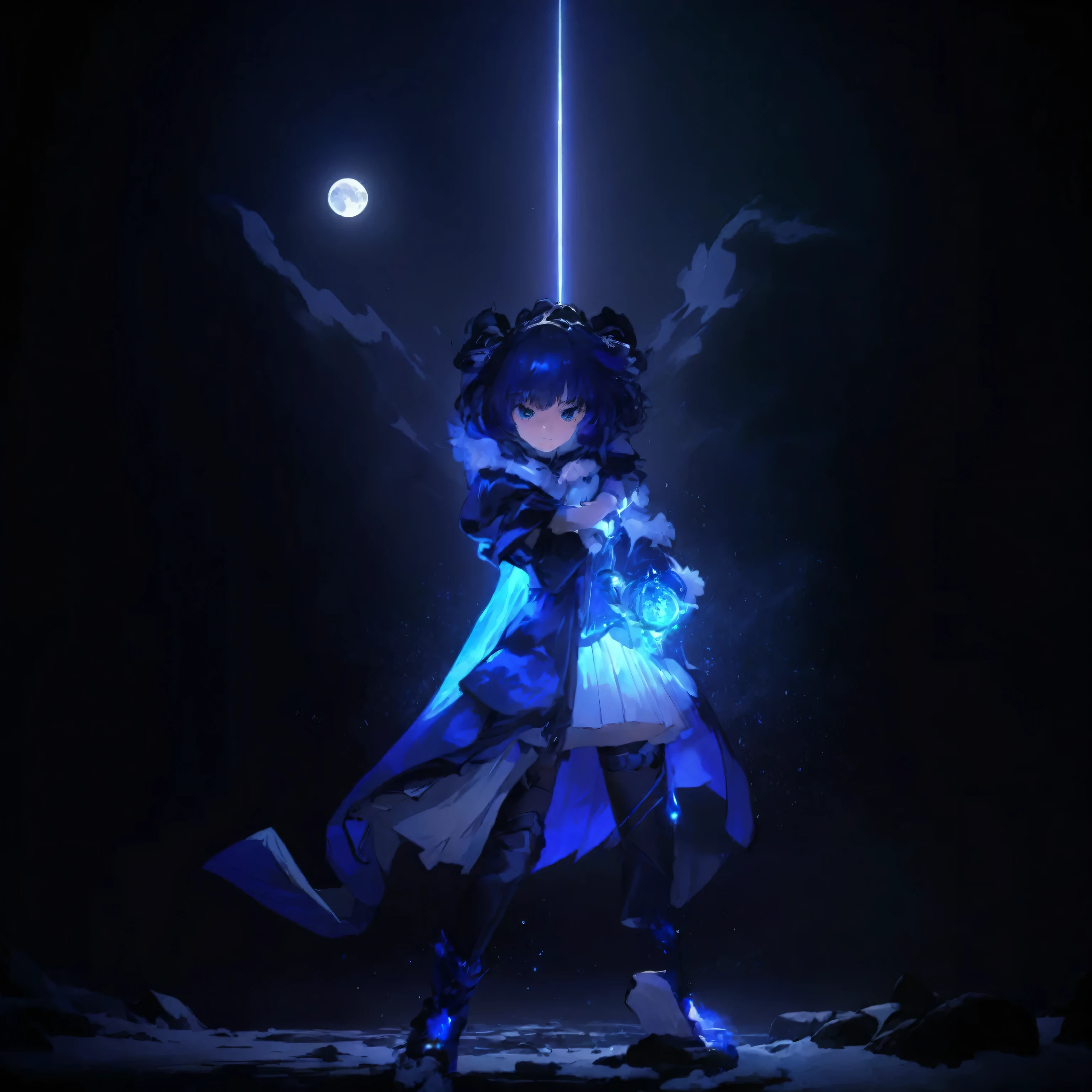 . A woman in a blue dress and a black cloak holding a sword,   inspired by Leng Mei  ,  from the Arcane Games , Anime style lighting , 4k anime wallpaper, Guvice, From Toho , . 8K art anime wallpaper , 4k anime wallpaper, Anime wallpaper 4k, artwork in the style of Guvice, 4k anime style,  Anime Moe Style Art 