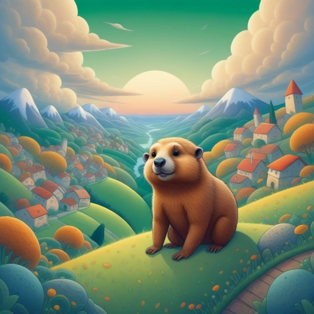 Ad hours ,  marmots, city,  high quality, 1. Boy, Green Hills, cloud 