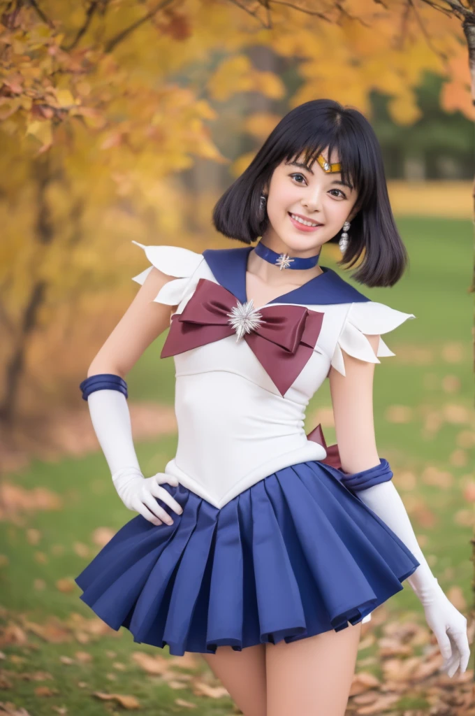 Best texture、High quality、Ulutra HD、8K、full body form、1 girl in、Japanese actressl、17 age、sailor marmers、Hair black hair、Ribbon on the chest、red red pleated mini skirt、red red high heels、White elbow-length gloves、nothing superfluous、A smile
