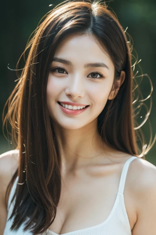 8K, highest quality, masterpiece, realistic, super detailed, photoreal, hyperreal, smooth lighting, improved cinematic lighting quality, realistic lighting, bright light, improved quality, highest quality realistic textured skin, Golden ratio,
Japanese, 1 girl, long hair, straight hair, black hair, smile, fine skin, pores, natural makeup, 30 years old, double eyelids, double narrow eyes, beautiful legs, beautiful face, beautiful eyes, cute, pretty, stylish , Good style, Full body photo, Beautiful skin, Kind face, Calm expression, Thoughtful expression, Calm expression, Soothing face, Soothing expression, Smile shyly, Daytime, Summer, Sweaty skin, Beautiful Japanese woman, Slightly big breasts, ample cleavage 