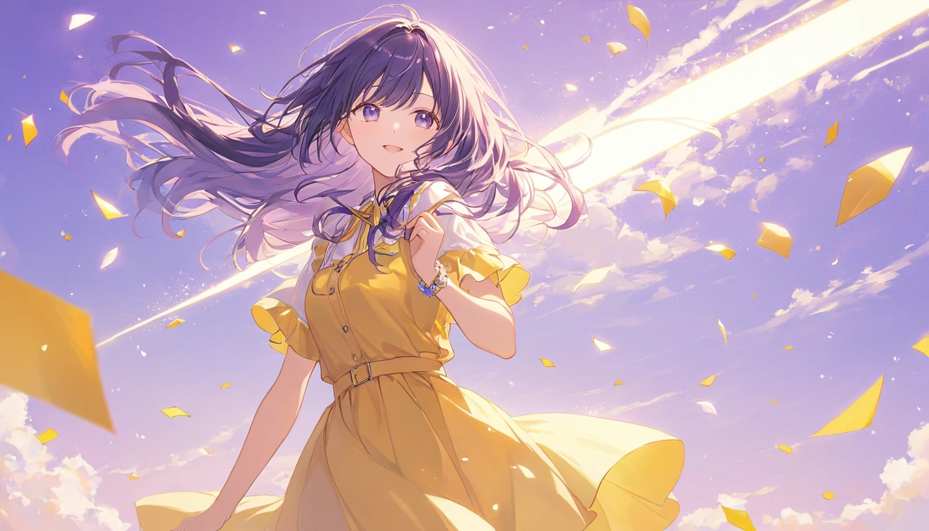 ((background))、Confetti、Purple and yellow are the themes、Warm colors、The light shines