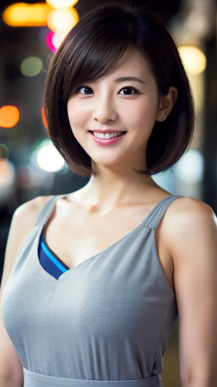 A girl named Nana, Short Hair, Brown Hair, 28 years old, ample bosom, Slender, Round face, drooping eyes, dimples, fang, winking smile, first-person view, Retro Flare, f/2.0, 105mm, Sony, UHD, retina, masterpiece, ccurate, anatomically correct, textured skin, super detail, high details, high quality, best quality, highres, 1080P, HD, 4K, 8k, training wear