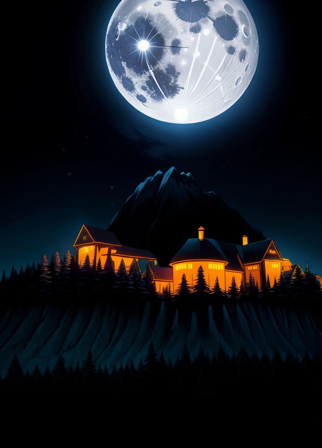 enchanted forest, the full moon rises from behind the hills, moon  night sky, halloween