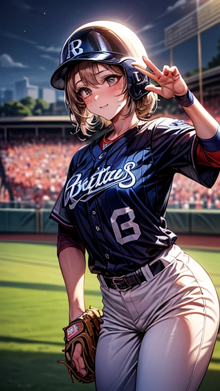 ((masterpiece)), ((Best Quality)), (非常に Details), ((cute)), (( sexy)), (device), (( Details)), 4K, (8k), Best Quality, (beautiful), woman,18 years old, Female baseball player,Batter, ((whole body)), (  baseball uniform  :1.5), (Standing at bat holding up ),(Blue uniform),(Baseball helmet),(Baseball cleats),beautiful light brown hair, (( holding a bat with both hands and waving、 shaking with bare hands、whole body像、)) ,Pose holding a ,Night Game,( spotlight ),((The moment the ball is hit)),(( batting))
