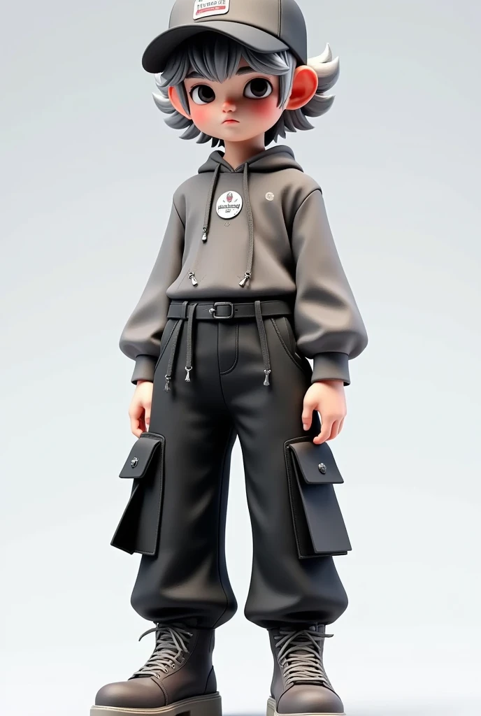 (masterpiece,  has the best quality:1.2), 1 Boy,Fashion， loose clothing，Big pockets on pants，hat，Cute 3D ， model figure，cool，  unique，