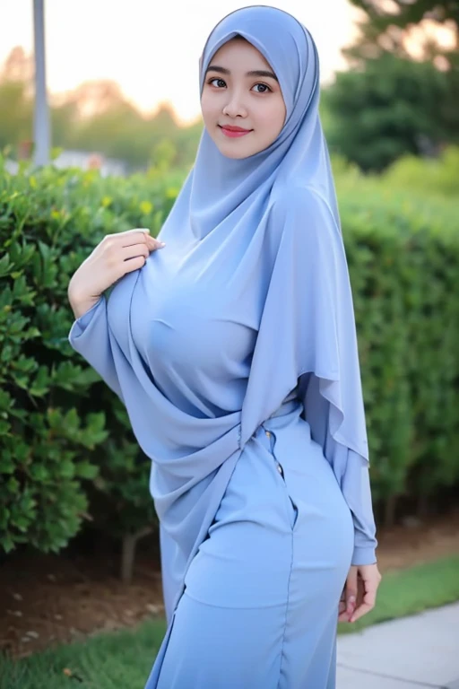 a beautiful young woman hijab, (((super big breast))), (very big breast covered), (Big breast), bare breast, perfect face, (((very huge big breast,))), ((( Big Breast))) long dress muslim, (((covering mouth, long veil))), Slim Face、20 years old, stil young, Pretty Lady, smile eyes, stand up, (big breast covered) , see full body, batthroom, fat belly, leg emphasis