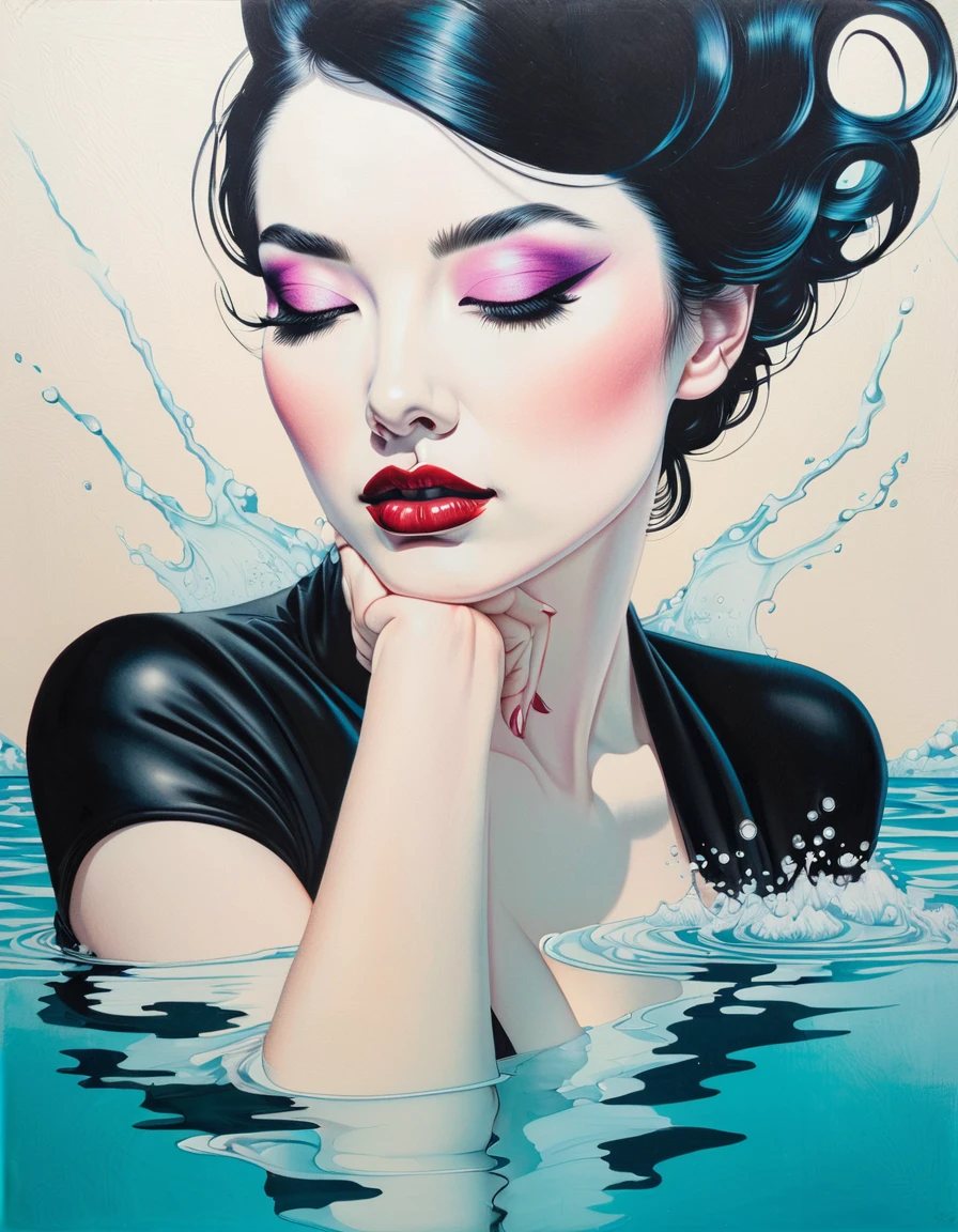  Light and Dark Contrast Techniques Sensual Depictions of Elegant Women, High quality ,Silky Strange , Matte Painting, By Hannah Dell, author：Harumi Hironaka,  Extremely Soft Colors ,  vibrant , pastel,  highly detailed ,  Tail ,  high contrast , dramatic, refined, tone,  Minimal Ratio ,  Swimming Pool Textures 