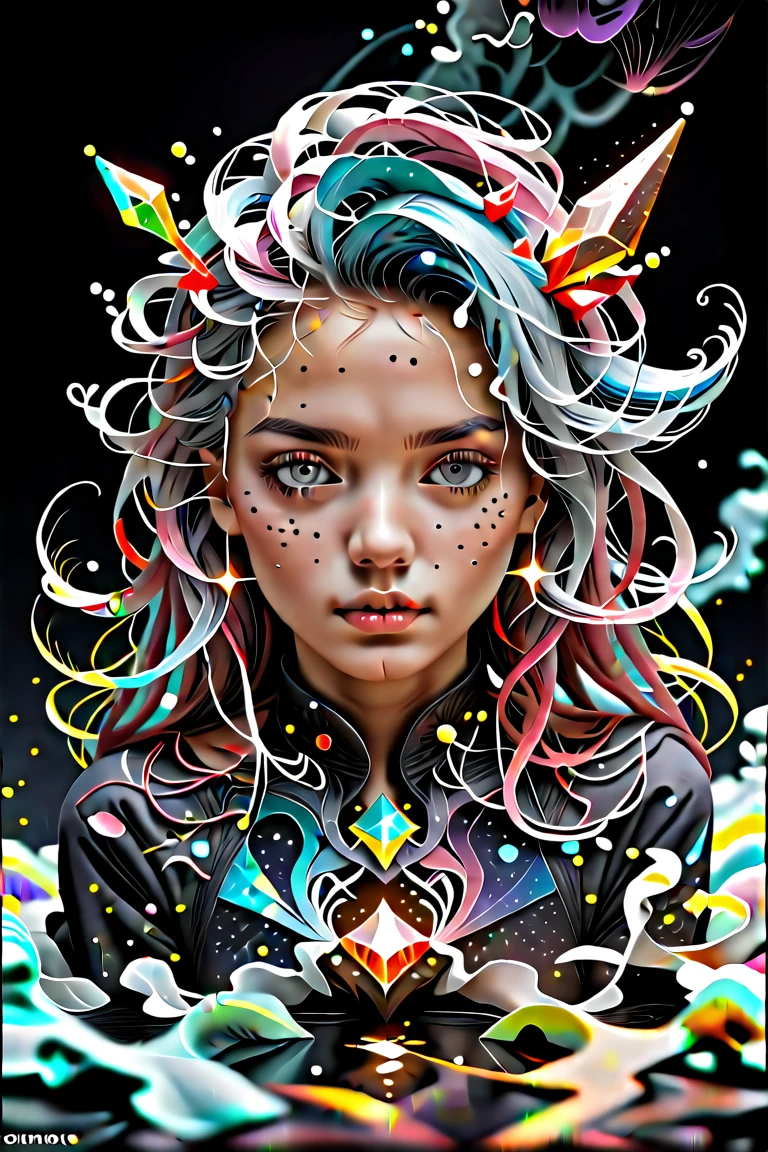 (Best quality),(masterpiece),(ultra detailed),(4k resolution),(extremely detailed),beutiful face,beautiful women,a mixed media abstract artwork of a strange woman with striking eyes and long hair, highly detailed eyes,medium breast,(fine art), (splashes and splatters of paint in nebula colors on the canvas 1.2),[thick, wet,shiny dripping paint], ink, pencil shading, award winning, (perfect composition),(nebula),(galaxy)