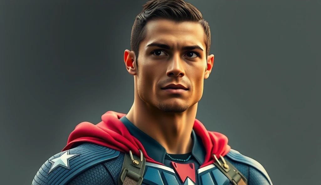 Cristiano Ronaldo is wearing Captain America's outfit. very realistic face & real face of Cristiano Ronaldo. high details. 