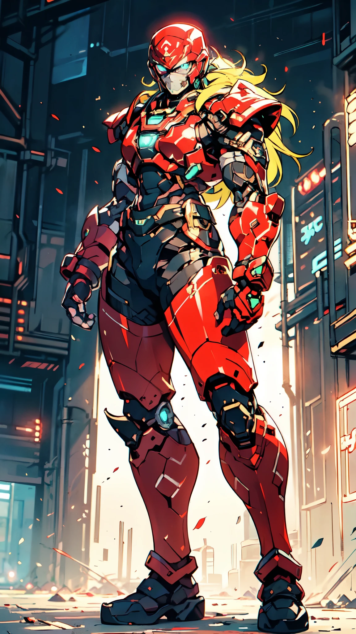 (masterpiece:1.5, best quality:1.5, extremely delicate:1.5), ((male:1.5)), Biomimetic humanoid Mecha, green eyes, fully enclosed shoulder guards, matching arm and leg guards, gemstone, full body, full armor, the design balances heavy with agility, organic biotech armor, (the color scheme is primarily Golden and Red with Black and White accents, concept Inspired by Ninja, glowing eyes, the armor glows), standing, floating high above the futuristic sci-fi city, a finely crafted Super robot in anime style, exquisite and mature art style, metallic, dramatic, high definition, highres, ultra-detailed, ultra-fine painting, professional, anatomically correct, symmetrical face, extremely detailed eyes and face, high quality eyes, creativity, RAW photo, UHD, 32k, Natural light, cinematic lighting, (masterpiece-anatomy-perfect:1.2)