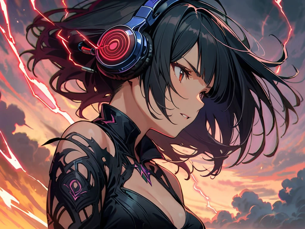 Highest quality、Highest quality、Masterpiece、girl((20-year-old、as soon as、Highest Bust、Medium Bust、Wide open chest、Red glowing eyes、Black Ear、Red Mesh、Disheveled Hair、Loincloth、thin、The best valley、Open chest、hair ornaments、Full body view、Completely naked、Random Pause、smile、Headphones embarrassed face))、high quality、Beautiful Art、background((Collapsing Ground、no gravity、Floating Object、shooting star、universe、comet))、Depth((Earth))、flight、Flying Debris、Depth of text、movie、Visual Arts、Perfect Art、8K、Genuine、Special Angles