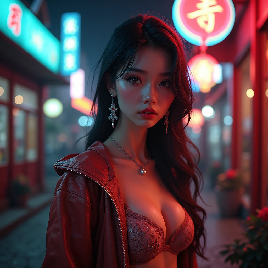 (best quality)), ((masterpiece)), (Cinematic Aesthetic:1.4) Photo of naked beautiful korean fashion model bokeh city night, big breast, many tattoos, rainy, very wet skin and hair