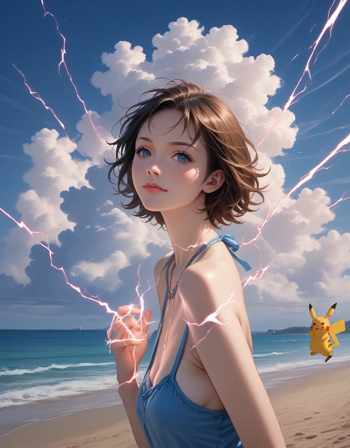 pikachu unhappy,
auralora,electricity,colorful,glowing,
hyper-realistic, highest quality, masterpiece, immaculate, gorgeous, cute, stunningly beautiful, perfect anatomy,
score_9, score_8_up, score_7_up,
On the beach, cloud Sky, 
ghibli,