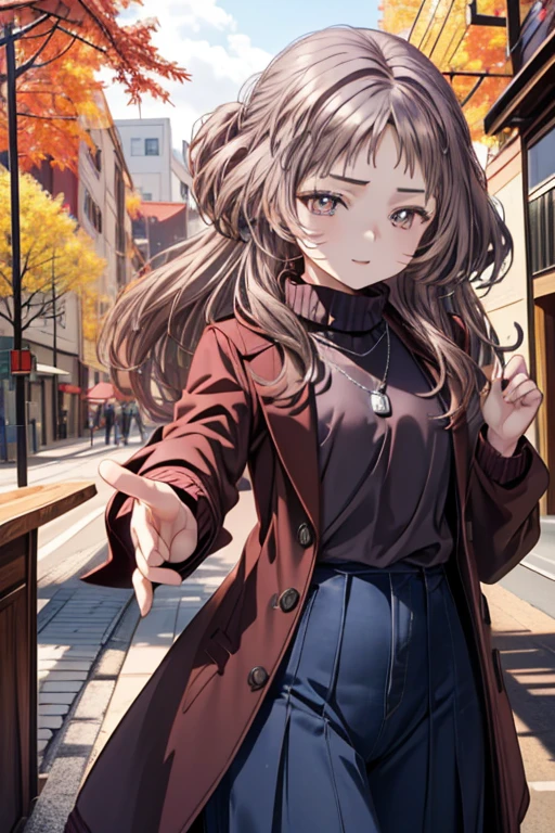  Girl posing for a photo , animeのかわいい女の子, (( one girl shaking her hips)), ((:1.3)), ((cute:1.3)), 
break 

miewz, (({red|black|brown}Long Coat :1.2)) + (( White High Neck Knit Sweater :1.2)) + ((Blue denim long skirt )), ((blackいハイヒール)), 
((Silver Necklace)), 
break 

#((Blonde:1.2)), ((slicked back hair:1.4)), (( twin tails) : ( Short Hair) + ( voluminous hair) + (Outward-curling hair) + (Curly hair) + (Tied up with white ribbon)), 
#(Droopy eyes:1.4), (Big Eyes:1.4), ( blue eyes ), 
((Small breasts)), 
break 

((noon, autumn leaves, Gongsun Tree Avenue )), 
(( big smile:1.2)), 
(( posing reaching out to the camera)), 
((Angle from the front)), (( character focus )), (( cowboy shot)), 
break 

( Slim Body ), (Symmetrical facial features), 
(Detailed Hair), (Beautiful Hair), ( shiny hair ), 
(double eyelid), ( long eyelashes), (Thin eyebrows), 
( Sparkling Eyes), (Detailed eyes), ( beautiful eyes), ( perfect eyes), (Shining Eyes),  
((Human Ear)), 
(Beautiful Nose), (Thin Nose), 
(Glossy lips), (Beautiful Lips), (Thick lips), 
(Detailed skin), (Fine skin), (Beautiful Skin), (Oily skin),  
break 

(((Best Quality)), ((masterpiece:1.3)), (( very detailed ))), (( super high resolution )), ((16k)), ((1080P)), ((Full HD)), 
(  anatomically correct), ((Realistic)), (3DCG), ((Oil)), 
((anime)), ((photorealistic)), (CG illustration), ( RAW Photos), 
