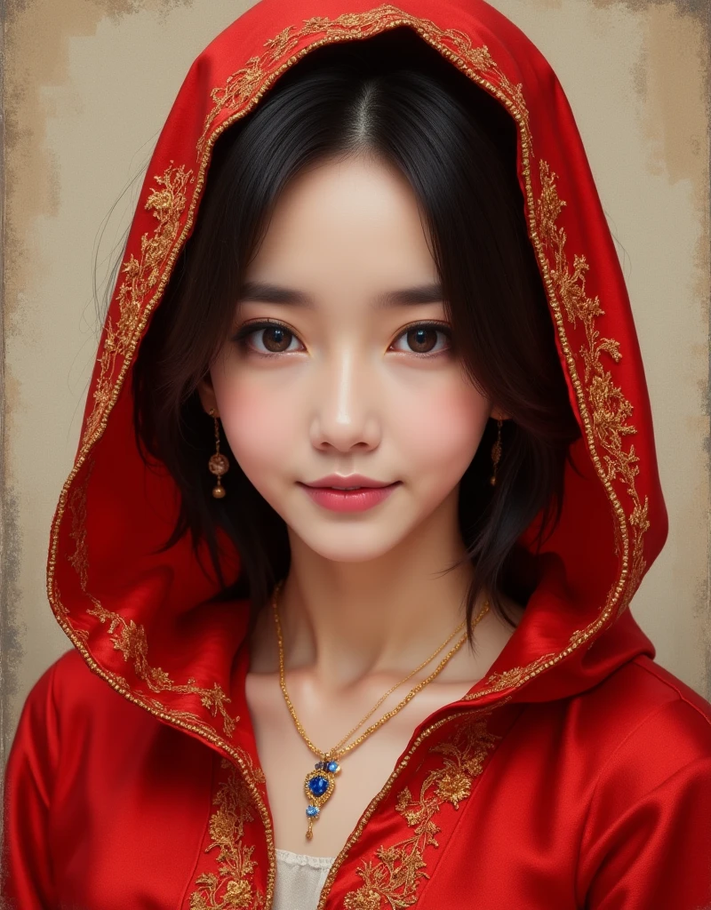 An antique Chinese girl dressed in red,Facial expression smile --auto
