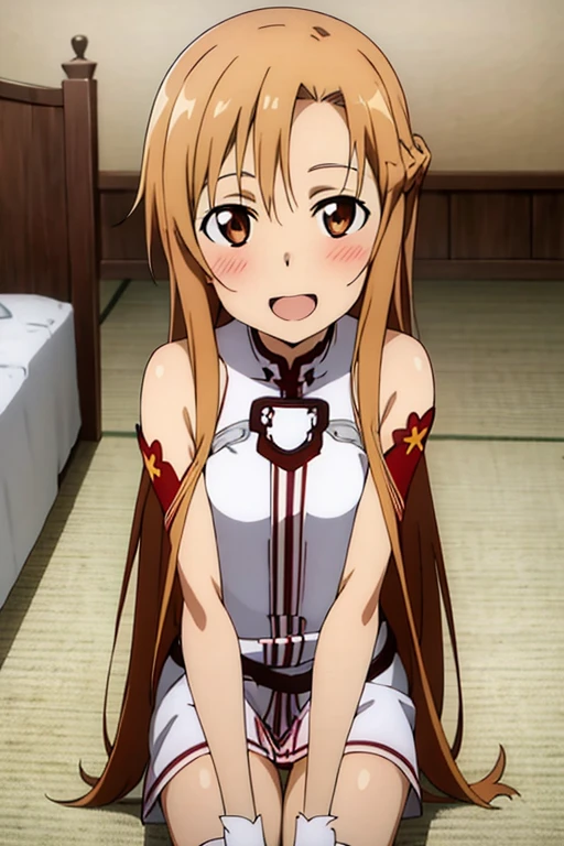 ((Highest quality)), ((masterpiece)), (be familiar with), Perfect Face, indoor, Bedroom, Watching the audience,
One woman, Yuuki Asuna,
Open Mouth, Ecstatic expression, blush, smile,
Small breasts, Flat Chest, , , , Girl,
Long Hair, Long Hair,
Fully nude, Nipples exposed, Sex with a man with a big dick, 膣内ejaculation, Semen is taken, Insert a into your, Sex in the missionary position, , Leg spread,