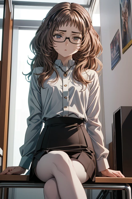  Girl posing for a photo , animeのかわいい女の子, (( one girl shaking her hips)), ((:1.3)), ((cute:1.3)), 
break 

miewz, (( white dress shirt:1.2)), (( shiny tight-fitting black pencil skirt:1.3)), (( transparent low denier black pantyhose )), ((Shiny black high heels)),  
((Silver Necklace)), ((Glasses)), 
break 

#((Blonde:1.2)), ((slicked back hair:1.4)), (( twin tails) : ( Short Hair) + ( voluminous hair) + (Outward-curling hair) + (Curly hair) + (Tied up with white ribbon)), 
#(Droopy eyes:1.4), (Big Eyes:1.4), ( blue eyes ), 
((Small breasts)), 
break 

((I can see the building from the window、 in a corner of a modern high-rise office )), 
((((Disgust))There is、((anger)) is very strong 、Look down on your face )), 
((Sit on a desk chair 、((Crossing your legs:1.4)))), (( stick your legs to the front camera )), ((Cross your arms)),  
(( angle from below )), (( character focus )), (( cowboy shot)), 
break 

( Slim Body ), (Symmetrical facial features), 
(Detailed Hair), (Beautiful Hair), ( shiny hair ), 
(double eyelid), ( long eyelashes), (Thin eyebrows), 
( Sparkling Eyes), (Detailed eyes), ( beautiful eyes), ( perfect eyes), (Shining Eyes),  
((Human Ear)), 
(Beautiful Nose), (Thin Nose), 
(Glossy lips), (Beautiful Lips), (Thick lips), 
(Detailed skin), (Fine skin), (Beautiful Skin), (Oily skin),  
break 

(((Best Quality)), ((masterpiece:1.3)), (( very detailed ))), (( super high resolution )), ((16k)), ((1080P)), ((Full HD)), 
(  anatomically correct), ((Realistic)), (3DCG), ((Oil)), 
((anime)), ((photorealistic)), (CG illustration), ( RAW Photos), 
