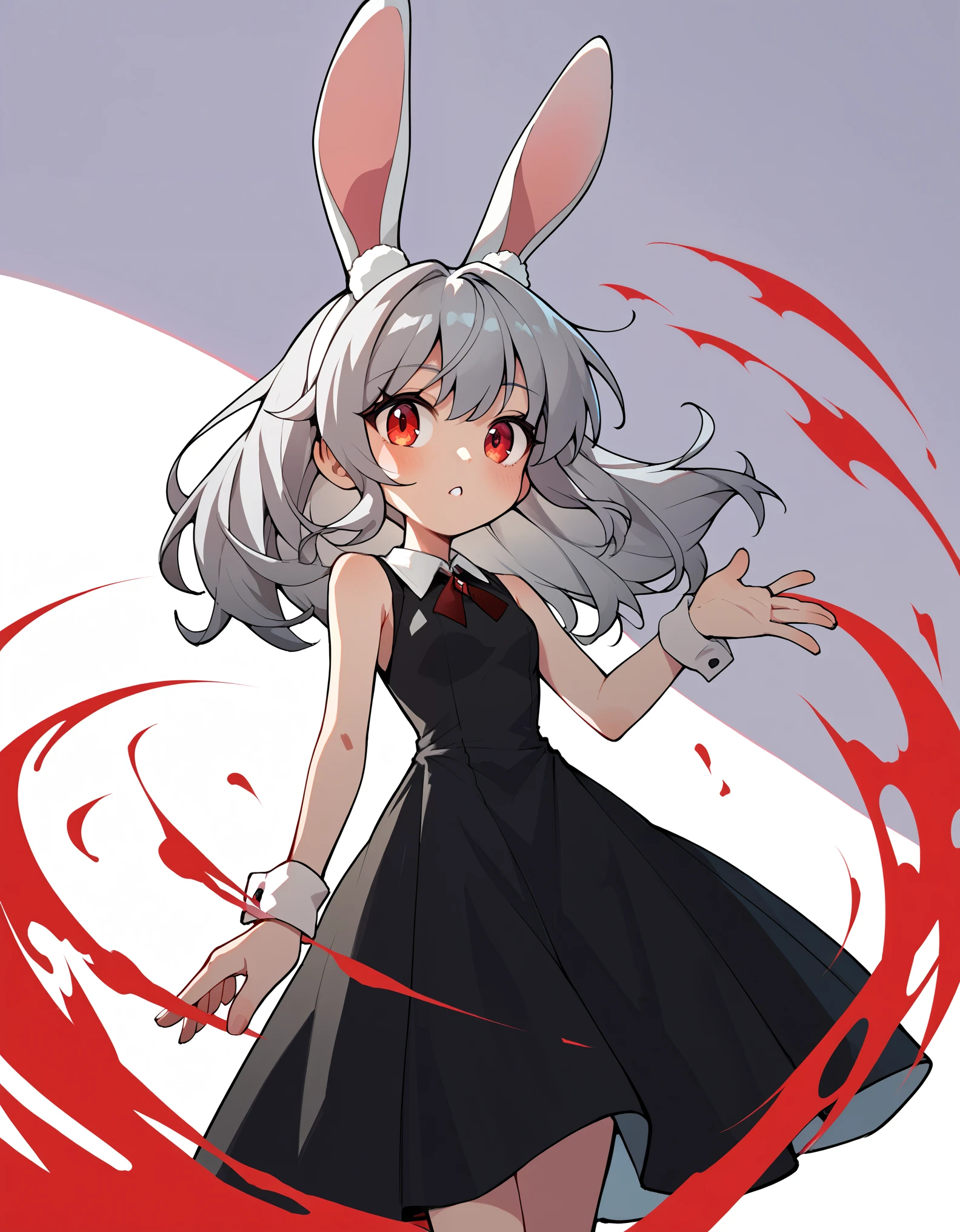 score_9, score_8_up, score_7_up, source_anime, 1girl, silver hair, rabbit ears, red eyes, black dress