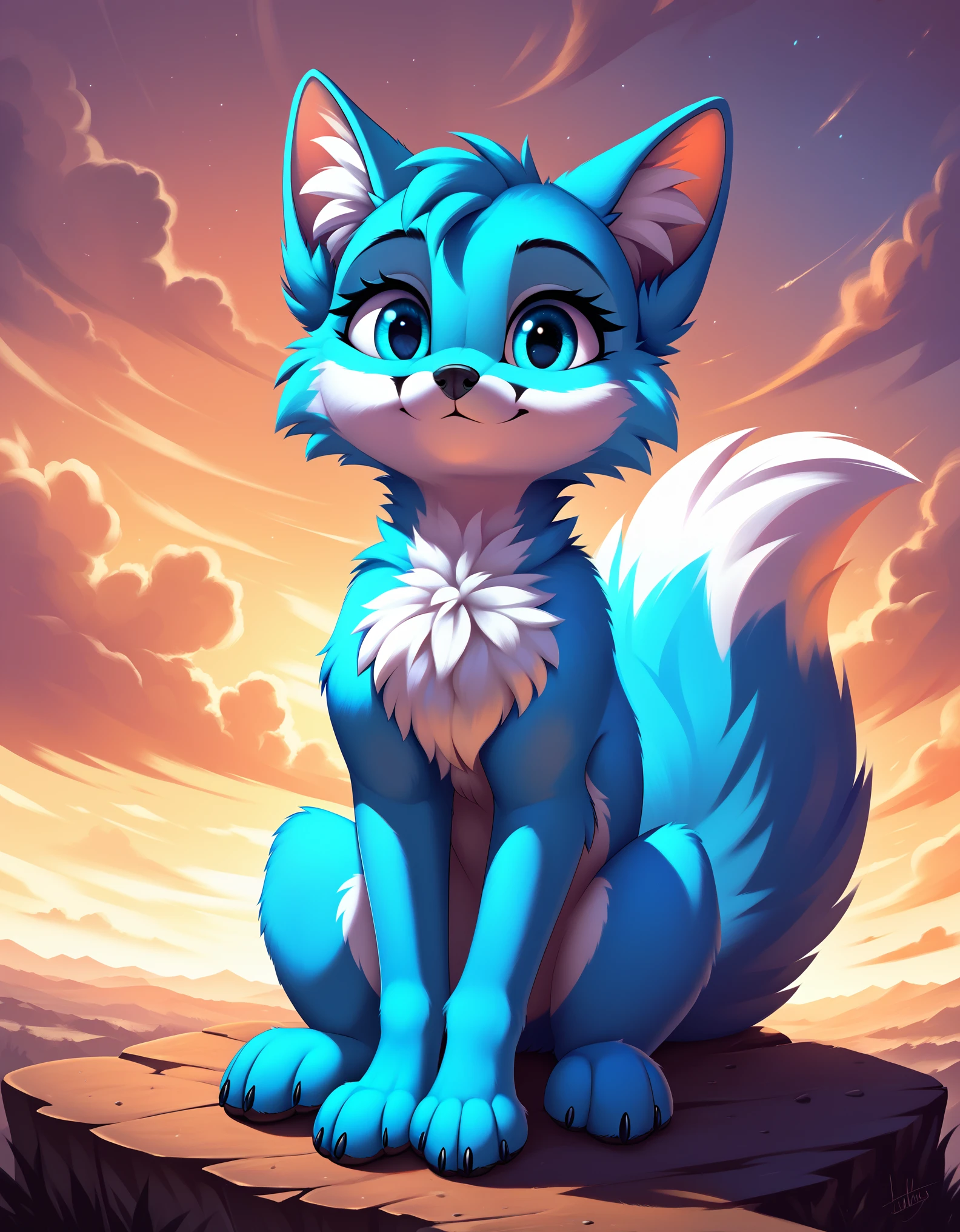 score_9, score_8_up, score_7_up,, blue fox, feral, looking at you, sitting, detailed, beautiful, cute, hnnng, daaaaaaaaaaaw, weapons-grade cute, fluffy, chest fluff, ear fluff, cheek fluff, fur