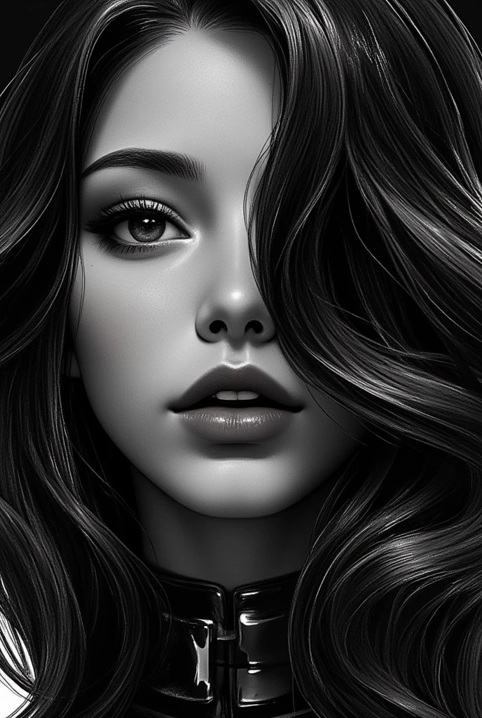 (best quality, sketch:1.2), epic realistic, illustrator,anime, 1girl, detailed lips,custom, (background dark monochrome), textured cropping, hdr, details, masterpiece, style retro classic, noir dark, art, (kare cascade hair (black:1.75) [neon:1.32]), (dark monochrome background), rock star idol