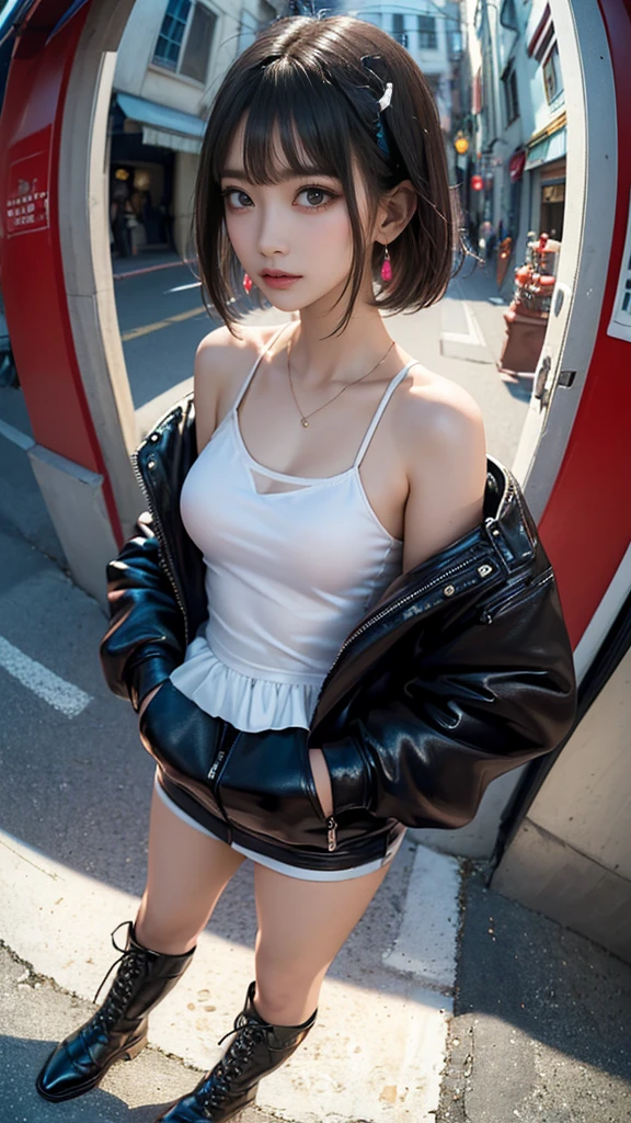 best qualtiy, 超高分辨率, Oversized breasts,(realisticlying:1.4),2 girls ,Focus:1.2, perfect figure beautiful woman:1.4 , pelo rojo corto,big breasts exposed cleavage,(Streets at night:1.3), Highly detailed facial and skin texture, head straight-looking at viewer,A detailed eye, 二重まぶた,Red lips,eye shadows,Whiten skin,(Air bangs:1.3),,(White thin strap top:1.4),Belly tattoo,Oversized bust,Corset,Full body like,Thighs exposed