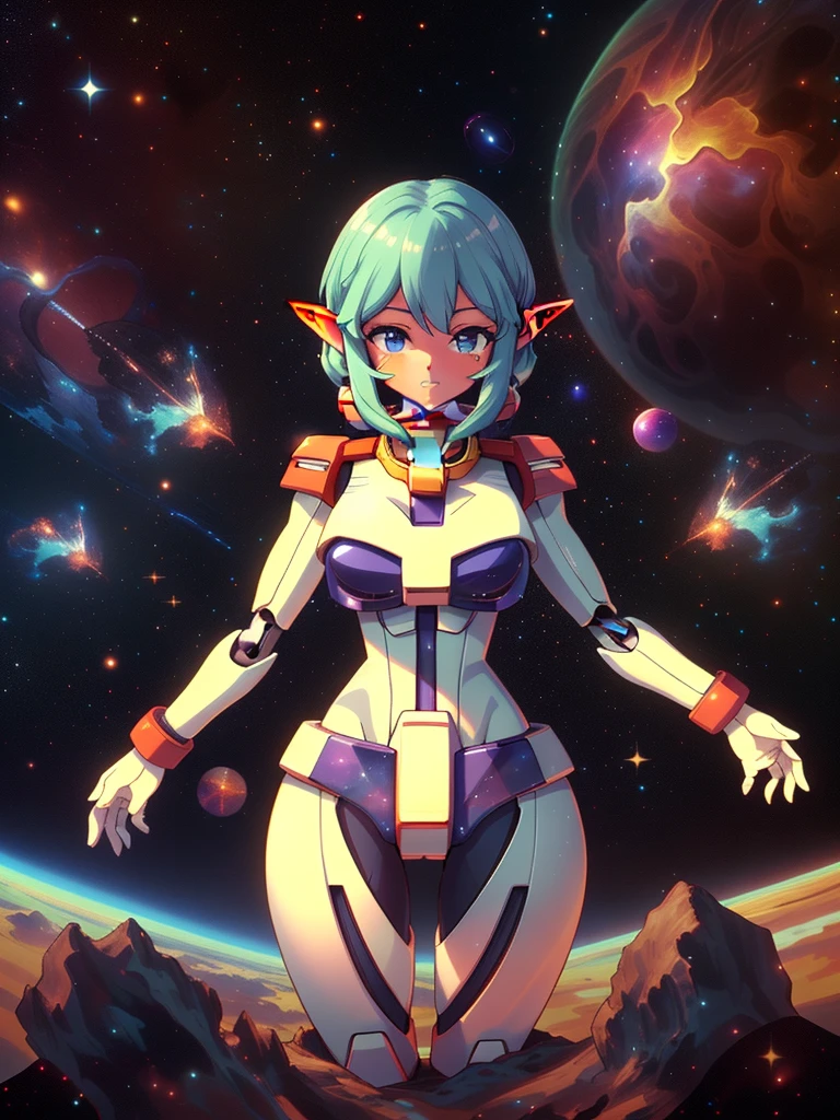 score_9, score_8, score_7, Masterpiece, Hyper detailed, Best quality, UHD, Ultra high resolution, (32K), (Point of view:1.5), (Random poses), (((3D))), ((Close up)), (1girl), Breasts, (Her skin made of Nebulae, Nebula style skin:1.5), (A celestial deity made out of nothing but nebulae that has lived in outerspace all her life since the begining of the universe:1.5), Voluptuous, Sexy, Curvy waist, (Wide hips:1.5), (Slim waist:1.5), (Long elf ears:1.5), (Nebulae eyes, Longeyelashes), (Long Nebulae hair), (Celestial being emerging from a Nebulae in deep outer space:1.5), martius_nebula, AGGA_ST009, (Gundam art style:1.4)