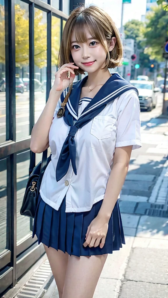 Highly detailed CG Unity 8k wallpaper、highest quality、Super detailed、masterpiece、practical、Photorealism、very detailed cute girl、(high school girl)、Miniskirt 、((Lift up your skirt))、blushing with shame、Looking at the audience、Half-body photo、On a street corner where many people gathered、(((Showing off genitals )))、(It's a shaved pussy)、(A beautiful single-strip pussy)、I have small breasts