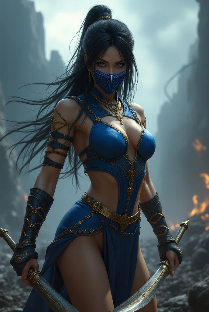 Create an image of a female demon slayer character with ice breath tied with her arms behind her back and gagged with a long cloth in her mouth in a bondage