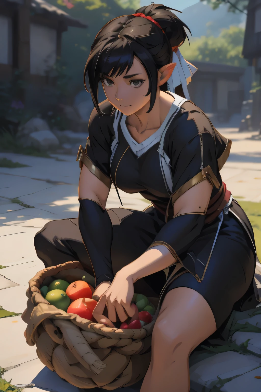 anime girl sitting on the ground with a basket of fruit and a bird, relaxing concept art, artwork in the style of guweiz, krenz cushart and wenjun lin, wlop and krenz cushart, painted in anime painter studio, guweiz, made with anime painter studio, ross tran and studio ghibli