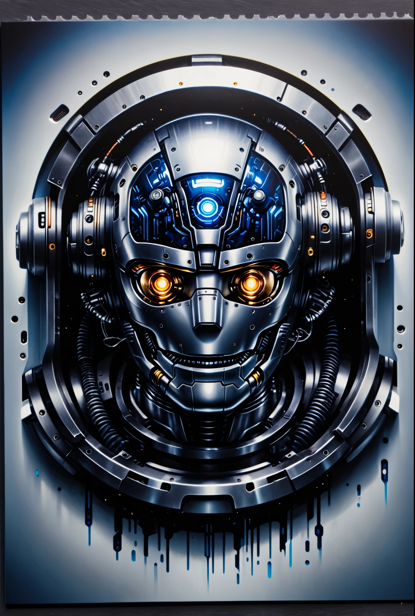 (better quality,4K,8k,highres, masterpiece :1.2), ultra-detailed ,(realistic, photorealistic , photorealistic :1.37),close-up,robot,metallic,Shiny surface, complex and intricate structure ,Bright LED lights,advanced technology,mechanical parts,precision engineering,futuristic design,sharp edges and angles , arms and mechanical joints , detailed wiring , integrated sensors and cameras ,excellent finish, science fiction concept art, vivid colors , contrasting highlights and shadows , dramatic lighting , blue and silver color palette , subtle reflections on the surface , studio lighting