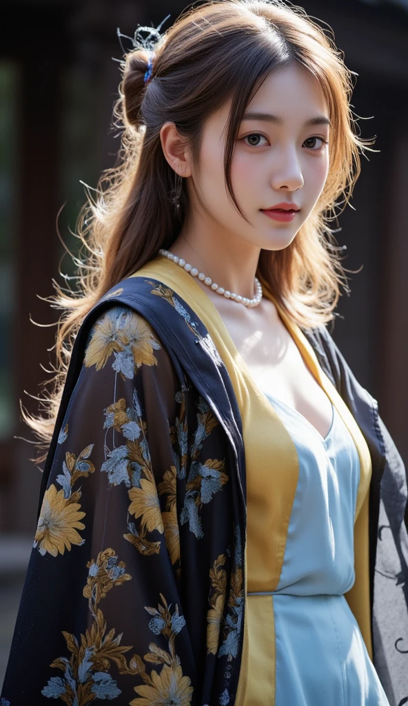 a close up of a woman wearing a yellow dress and a pearl necklace, beautiful south korean woman, yanjun chengt, ruan jia beautiful!, gorgeous chinese model, cute beautiful, very beautiful girl, inspired by Huang Ji, sha xi, ethereal beauty, cute elegant pose, lalisa manobal, lovely delicate face, cute korean actress, korean girl