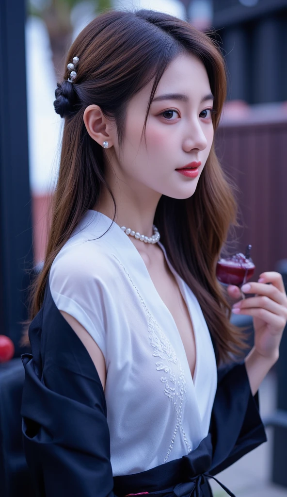 a close up of a woman wearing a white dress and a pearl necklace, beautiful south Vietnamese woman, yanjun chengt, ruan jia beautiful!, gorgeous chinese model, cute beautiful, very beautiful girl, inspired by Huang Ji, sha xi, ethereal beauty, cute elegant pose, lalisa manobal, lovely delicate face, cute Chinese actress, Chinese girl