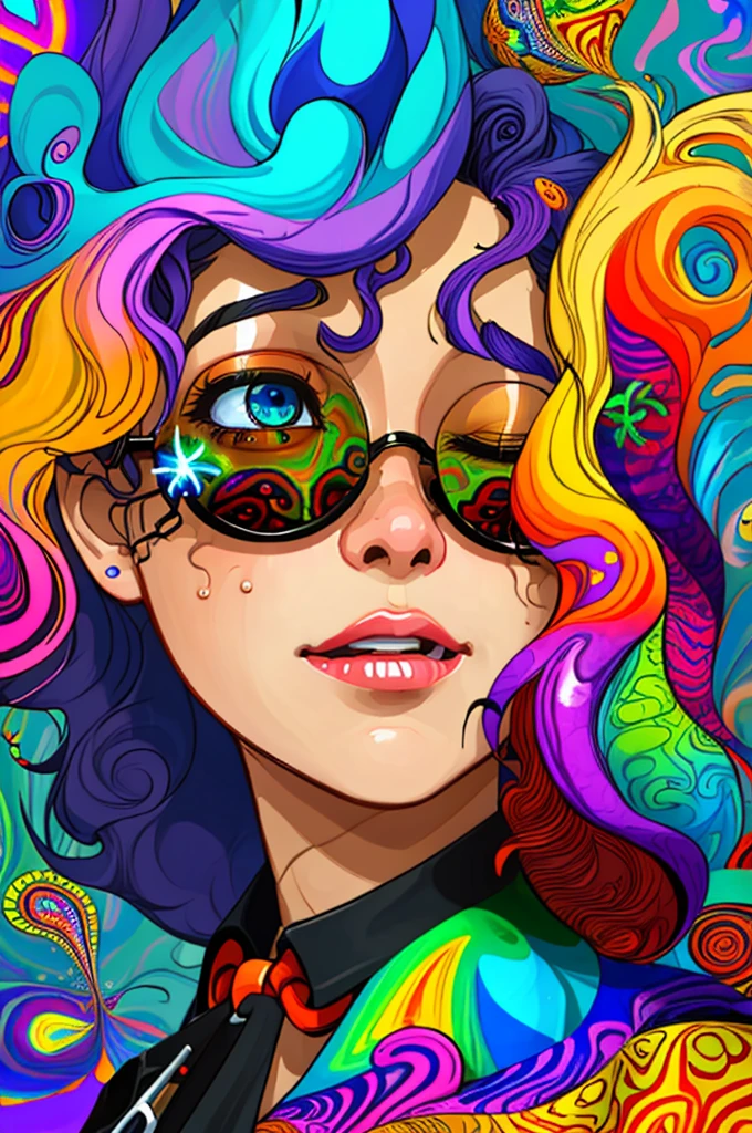 psychedelic style nsfw,  expressionist art by Alena Aenami,
  a beautiful woman , amazing , eyes closed, wild hair, sunglasses,
((waves:1.15)), Splash, liquid, 
CRU, emotional, dynamic, distortion for emotional effect,   use of unusual colors  , detailed, ( swirl patterns :1.2), Abstract shapes, (Surreal:1.2), mind-blowing iconic , detailed, detailed illustration, Big and cute eyes, Digital Art, (psychedelic:1.5), germ of art, loish, Norman Rockwell, james jean,  vivid colors , ArtStation