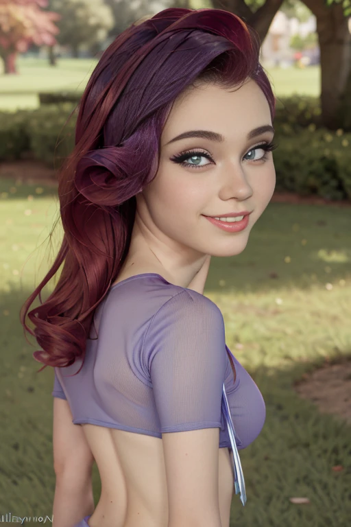 (Masterpiece, The best quality:1.2), only, 1 girl , beautiful teenage girl europea , sexy model  , mlp ,glow, Nice smile , make-up , Red lips , looking at the viewer , Nice smile ,  s , beautiful teenage girl , teen model , blue eyes, park ,evening , lindo make-up , Red lips , purple hair , purple hair , Full body photo , mlp , Rarity  , tiene senos grandes , cara de felicidad , alegre , linda sonrisa , vestido largo elegante , hermoso vestido , parque , jardin hermoso , ella esta posando para la foto , cuerpo completo , ella est caminando sexy , tiene adornos de diamante en el cabello 