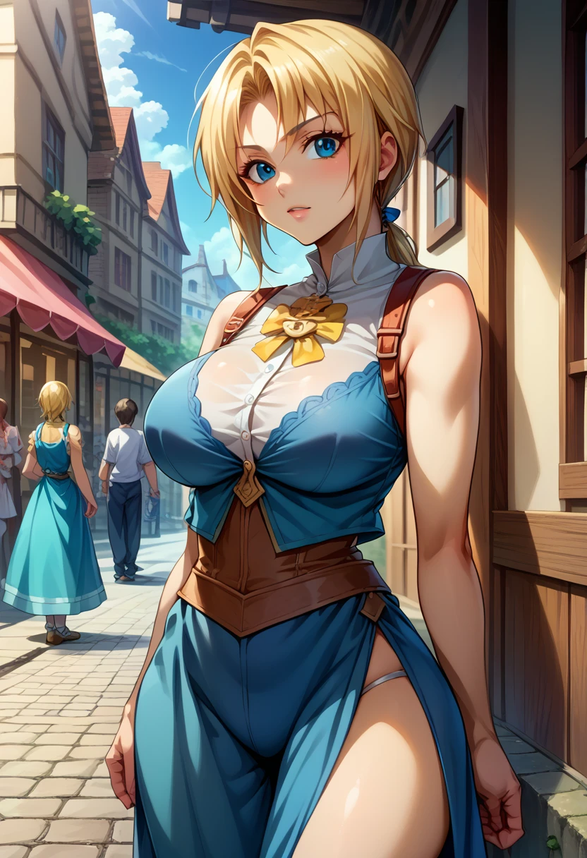  score_9,  score_8_up,  score_7_up, (woman:1.5), 1人の成熟したwoman 単独, woman focus, woman body, Zidane,  blond hair ,   blue eyes ,  monkey tail ,  split bangs , 　 in the center standing,　Medieval streetscape,　Large Breasts、　Wide hips、 thick thighs 、(((Female Thief)))、 night、
