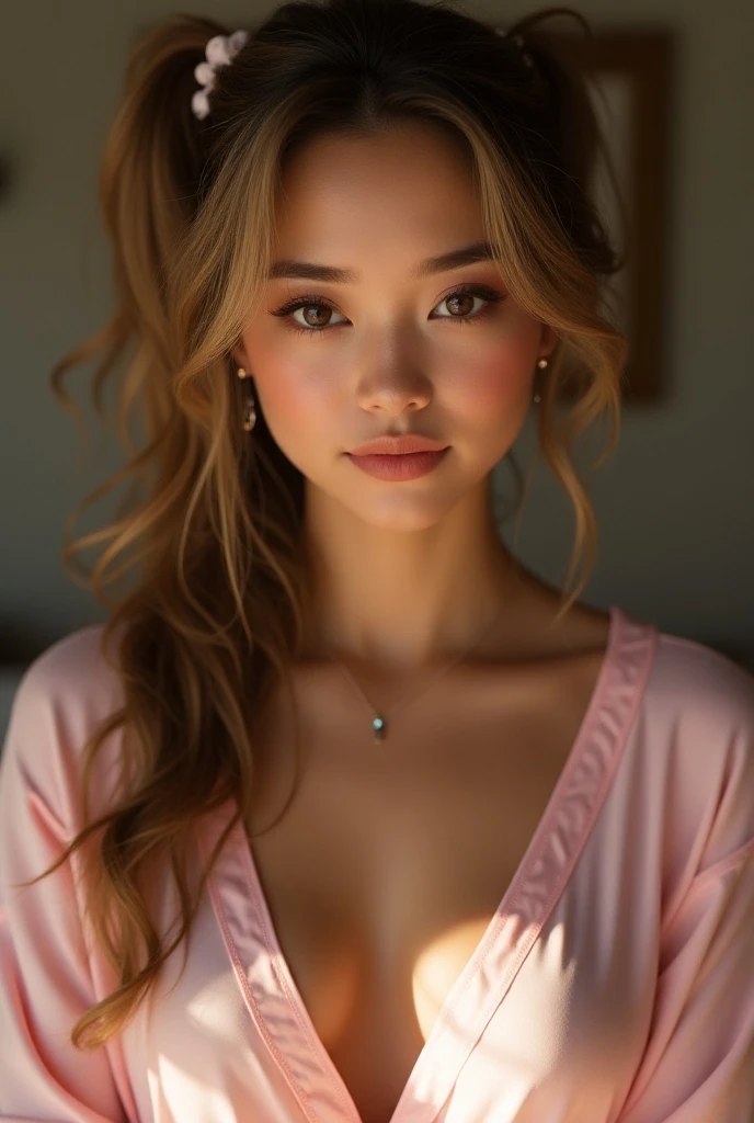 masterpiece, best quality, photograph, cinematic film photo of young girl aged 18yo, 1girl, solo, tan skin, sandy blonde long hair, wavy hair, face-framing hair, brown eyes, constricted pupils, chubby cheeks, athletic body, large breasts, perfect lips, wearing a black T-shirt, cleavage, posing for the camera, cute face, vignette, highly detailed features, highly detailed iris, realistic skin, realistic eyes, uhd, high budget, bokeh, cinemascope, moody, epic, gorgeous, whole body photo, film grain, grainy