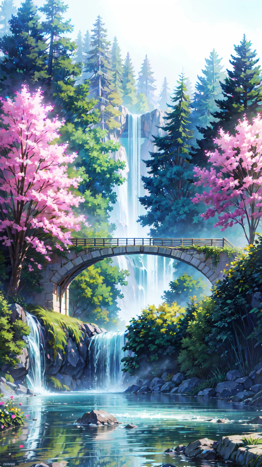 style, Cromav5, nvinkpunk, (extremely detailed 8k CG unit wallpaper),  An extremely detailed image of a majestic river , trees on the sides, small waterfall, intense fog,  award-winning photograph ,  chromatic aberration, detailed, HDR-10, bloom, style monet, Pissarro and Sisley ,  trending in artstation , tendencia en CGsociety, mid-journey art